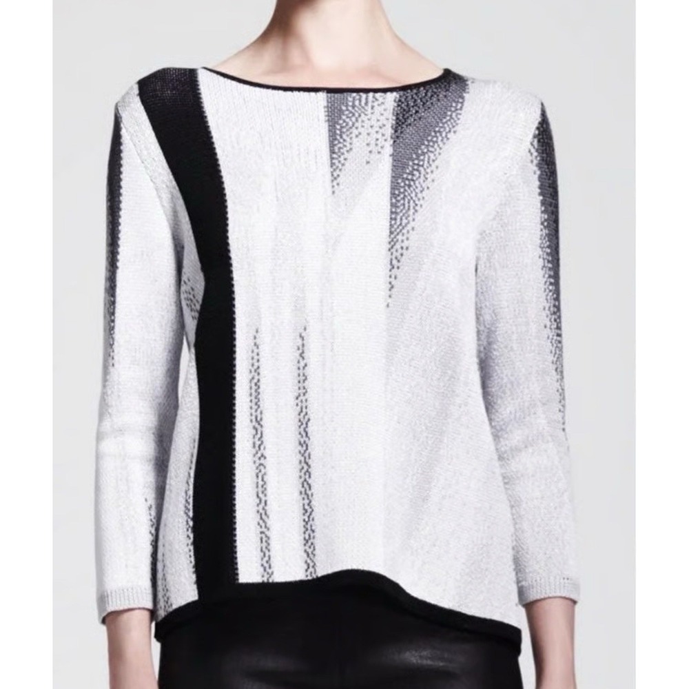 Helmut Lang Gray Gradient Scoop Neck 3/4 Sleeve Sweater Womens Size Small